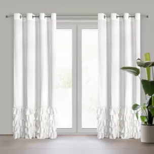 Zasłona biała zdobiona falbanami i lśniącymi akcentami z welwetu 140x250 cm przelotka CARLI Eurofirany