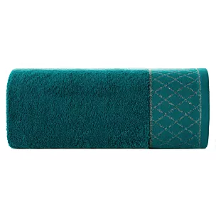Ręcznik do rąk 30x50 cm bawełniany kolor ciemnoturkusowy zdobiony wzorem geometrycznym 500 g/m2 LAYLA Eurofirany