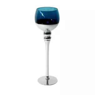 Świecznik dekoracyjny CLOE granatowy w kształcie kielicha ze szkła artystycznego Eurofirany
