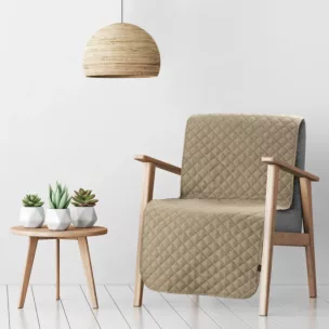 Narzuta ma fotel o strukturze lnu ciemnobeżowa 70x160 cm pikowana metodą hot press LEN 1 EUROFIRANY PREMIUM