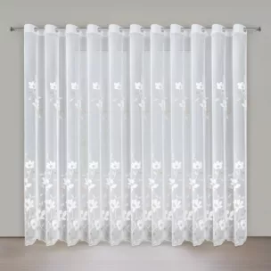 Firana biało, brązowa SANDI z tkaniny typu peru zdobiona haftem 350x250 cm przelotka - SANDI Eurofirany