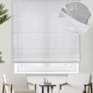 Roleta rzymska VERONA biała z gładkiej matowej etaminy o naturalnym splocie, wykończona obciążnikiem