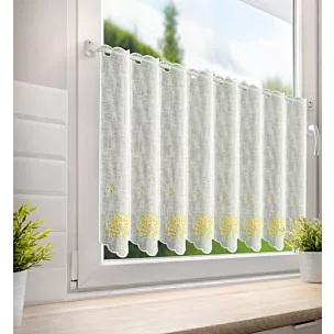 Tkanina firanowa zazdrostka zdobiona haftem żółtych kwiatów Eurofirany