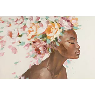 Obraz portret kobiety w nakryciu głowy z kwiatów ręcznie malowany na płótnie Eurofirany