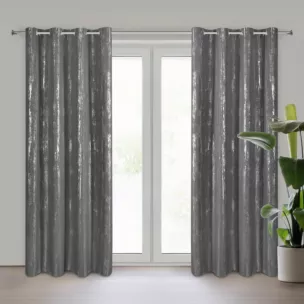 Zasłona grafitowo, srebrzysta zdobiona błyszczącym nadrukiem 140x250 cm przelotka LIBI Eurofirany