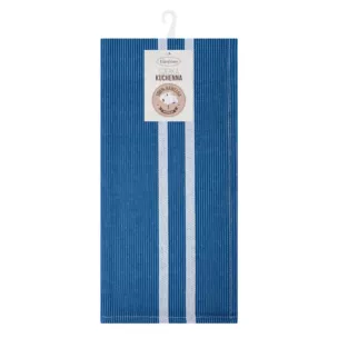 Ściereczka kuchenna 50x70 cm bawełniana kolor niebieski zdobiona pasami 200 g/m2 OLIVIA Eurofirany