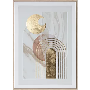 Obraz abstrakcja beżowo, złocisty nadruk na płótnie w stylu boho oprawiony w ramę 50x70 cm  Eurofirany