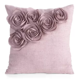 Poszewka na poduszkę 45x45 cm różowa o naturalnym splocie w 3D róże FLORES 7 Eurofirany