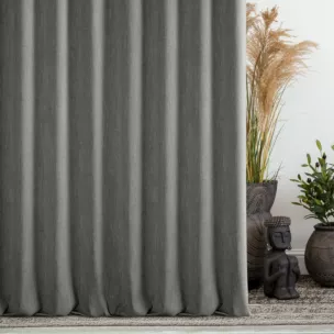 Zasłona szyta na taśmie 5 cm ciemnoszara z tkaniny o naturalnym splocie z efektem melanżu
