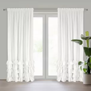 Zasłona biała zdobiona falbanami i lśniącymi akcentami z welwetu 140x270 cm taśma CARLI Eurofirany