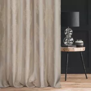 Zasłona szyta na taśmie fala jasnobeżowa z eleganckiej tkaniny w duży ornamentowy wzór