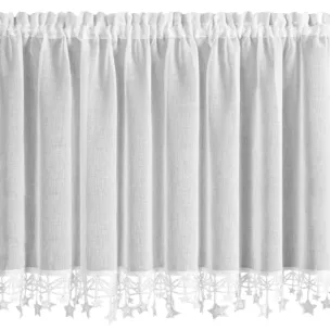 Zazdrostka świąteczna biała z etaminy zdobiona luźno zwisającymi gwiazdkami 150x90 cm tunel - XMAS Eurofirany