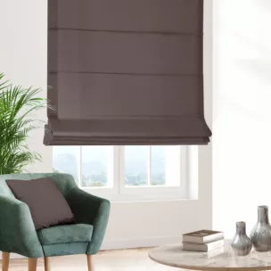 Roleta rzymska brązowa z miękkiej tkaniny w drobny wzór jodełkowy