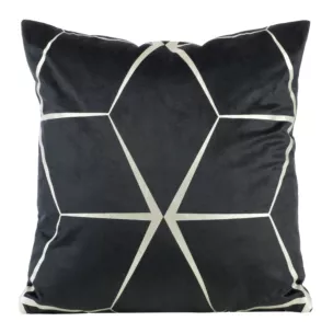 Poszewka na poduszkę 45x45 cm welwetowa z srebrnym nadrukiem geometrycznym czarna BLINK 28 Eurofirany