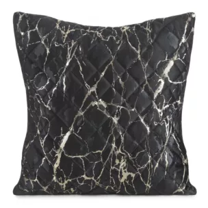 Poszewka na poduszkę 45x45 cm welwetowa pikowana metodą hot press zdobiona błyszczącym nadrukiem marmuru czarna BLINK 44 Eurofirany