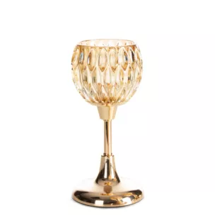 Świecznik dekoracyjny złoty ze szlanym tłoczonym kielichem  średnica 11x22 cm SALMA  Eurofirany