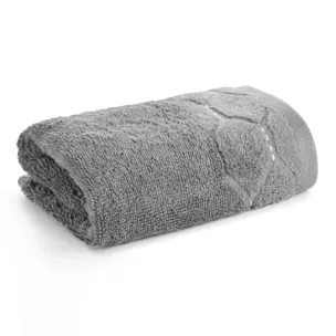 Ręcznik do rąk 30x50 cm bawełniany kolor stalowy z welwetową geometryczną bordiurą 550 g/m2 LUMIA Eurofirany