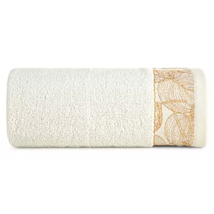 Ręcznik do rąk 30x50 cm bawełniany kolor kremowy,złoty z żakardową bordiurą w liście 400 g/m2 AGIS Eurofirany