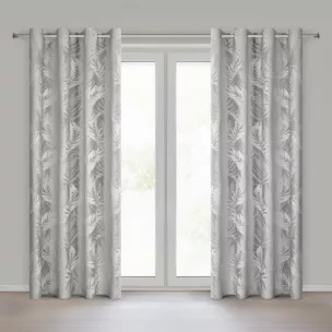 Zasłona srebrna welwetowa zdobiona motywem palmowych liści 140x250 cm przelotka - VERA Eurofirany