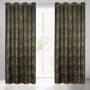 Zasłona czarno, złota z błyszczącym złotym nadrukiem z welwetu 140x250 cm przelotka SARA Eurofirany