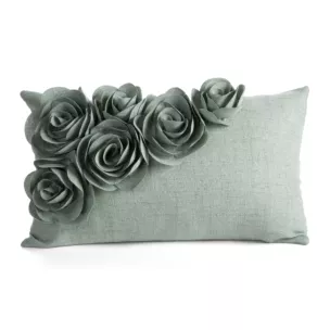 Poszewka na poduszkę 30x50 cm zielona o naturalnym splocie w 3D róże FLORES 7 Eurodirany