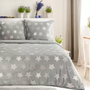 Pościel 220x200 z polaru kolor srebrny z gwiazdkami FLANO Eurofirany