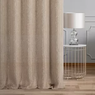 Zasłona szyta na taśmie fala beżowa z tkaniny z aplikacją i haftem