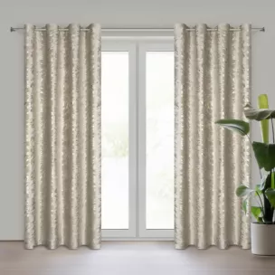 Zasłona ciemnobeżowa, złocista z błyszczącym nadrukiem z tkaniny welwetowej 140x250 przelotka DORIS Eurofirany