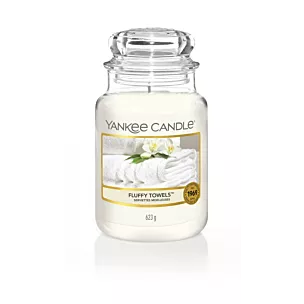 Duża świeca zapachowa w szklanym słoiku z pokrywką YANKEE CANDLE o zapachu Fluffy Towels