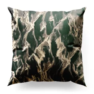 Poszewka szyta ciemnozielono złocista z tkaniny welwetowej ze złotym marmurkowym nadrukiem