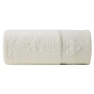 Ręcznik kąpielowy 50x90 cm bawełniany kolor kremowy z aplikacją serca na bordiurze 500 g/m2 KAMILA Eurofirany