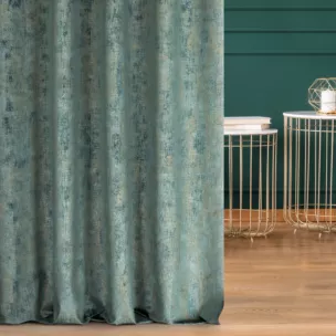 Zasłona szyta na taśmie fala turkusowo szampańska z tkaniny welwetowej z nadrukiem