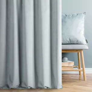 Zasłona szyta na taśmie fala ENYA srebrna z miękkiej półmatowej tkaniny welwetowej