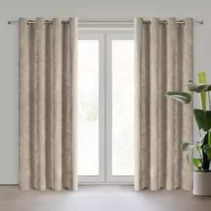 Zasłona beżowa z szenilowej tkaniny 140x250 cm przelotka - NILO Eurofirany