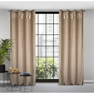 Zasłona beżowo, szampańska z welwetu zdobiona cekinami 140x250 cm przelotka JASPER Eurofirany