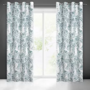 Zasłona naturalna w niebieskie liście 140x250 cm przelotka HARIET Eurofirany