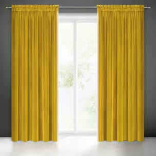 Zasłona musztardowa z połyskiem, welwetowa 140x270 cm taśma SAMANTA Eurofirany
