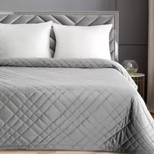 Narzuta welwetowa srebrna 200x220 cm pikowana metodą tradycyjną RIA 6 Eurofirany