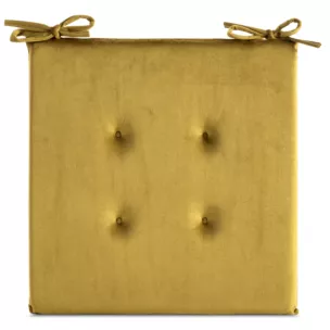 Poduszka na krzesło 40 x 40 x 3 cm welwetowa musztardowa z ozdobnym pikowaniem i praktycznymi troczkami GAJA Eurofirany