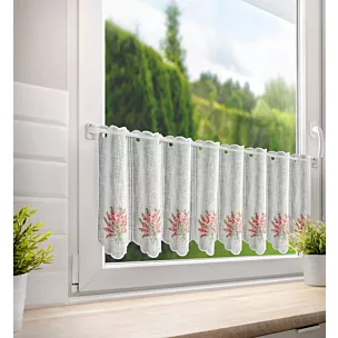 Tkanina firanowa zazdrostka zdobiona haftem różowych kwiatów Eurofirany