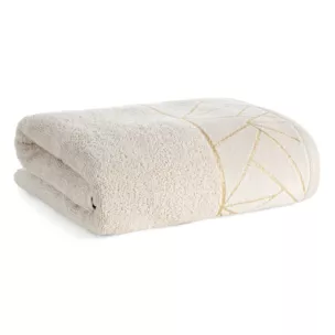 Ręcznik kąpielowy 70x140 cm bawełniany kolor beżowy zdobiony wzorem geometrycznym CLEO Eurofirany