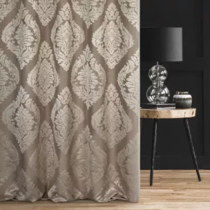 Zasłona szyta na taśmie fala beżowa miękka z dodatkiem bawełny z wzorem ornamentowym