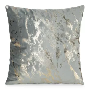 Poszewka na poduszkę 45x45 cm welwetowa zdobiona lśniącym marmurkowym wzorem stalowo, złocista DORIS DESIGN 96 Eurofirany