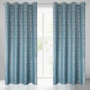 Zasłona niebiesko, złota ze złotym wzorem z welwetu 140x250 cm przelotka LAURA Eurofirany