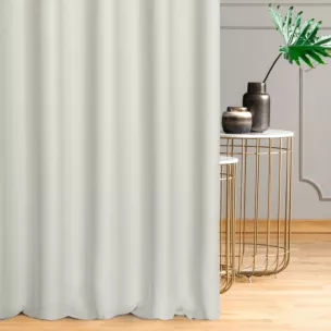 Zasłona szyta na taśmie 5 cm kremowo beżowa z gładkiej tkaniny zaciemniającej typu blackout