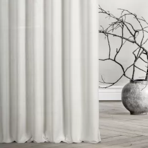 Zasłona szyta na taśmie fala biała z tkaniny w stylu eko