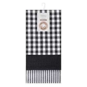 Komplet ściereczek kuchennych  3szt 50x75 cm bawełniany kolor biały,czarny 200 g/m2 LUCY Eurofirany