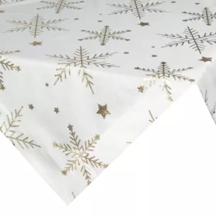 Obrus świąteczny 85x85 cm biało, szampański welwetowy zdobiony błyszczącym nadrukiem Eurofirany