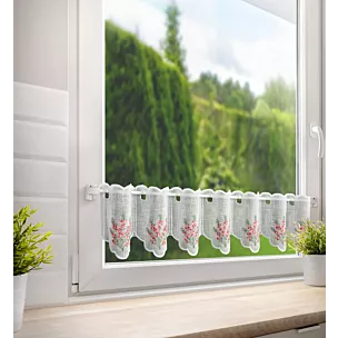 Tkanina firanowa zazdrostka zdobiona haftem różowych kwiatów Eurofirany