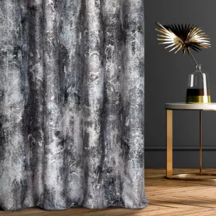 Zasłona szyta na taśmie fala grafitowo złota z welwetowej tkaniny z błyszczącym nadrukiem